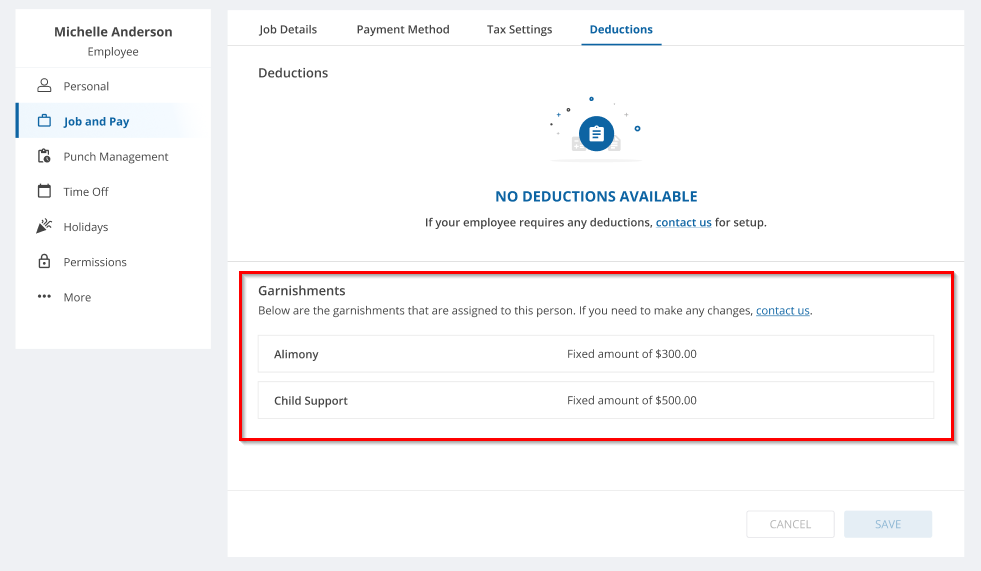 uAttend Deductions Garnishment Section in Red Box.png