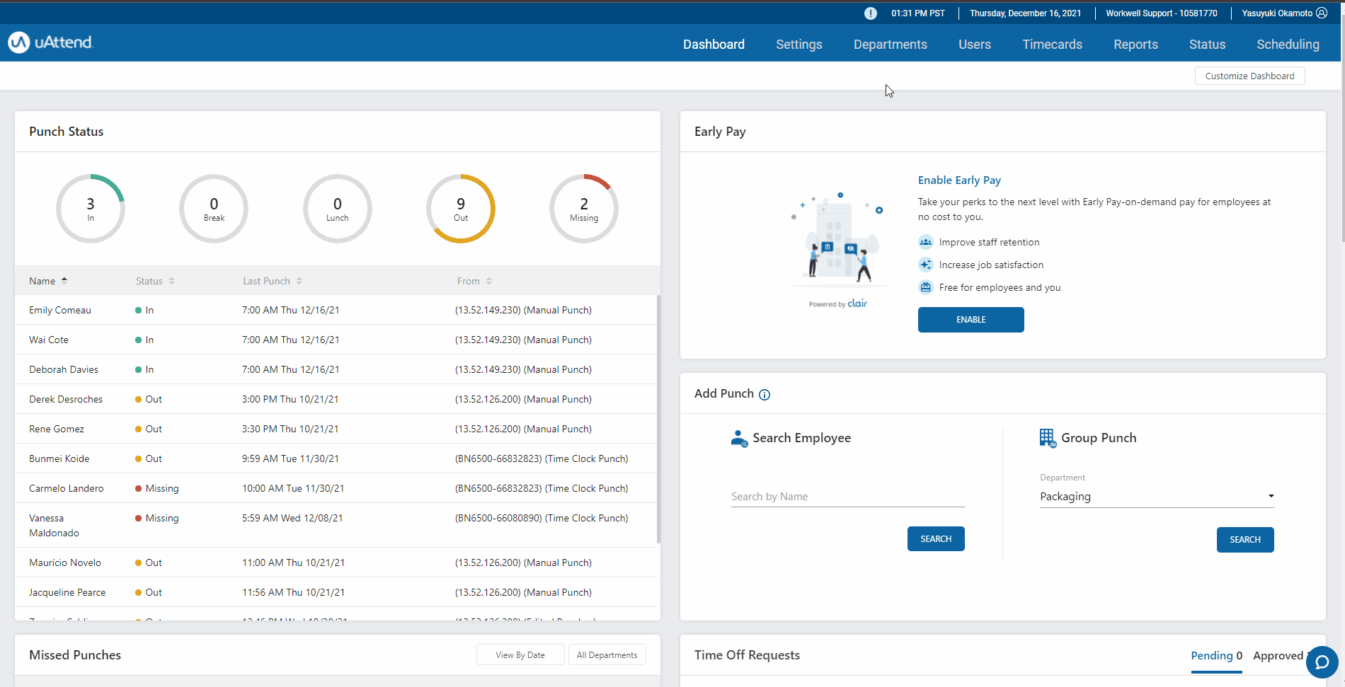 Department Dashboard Overview – uAttend Support - Help Center
