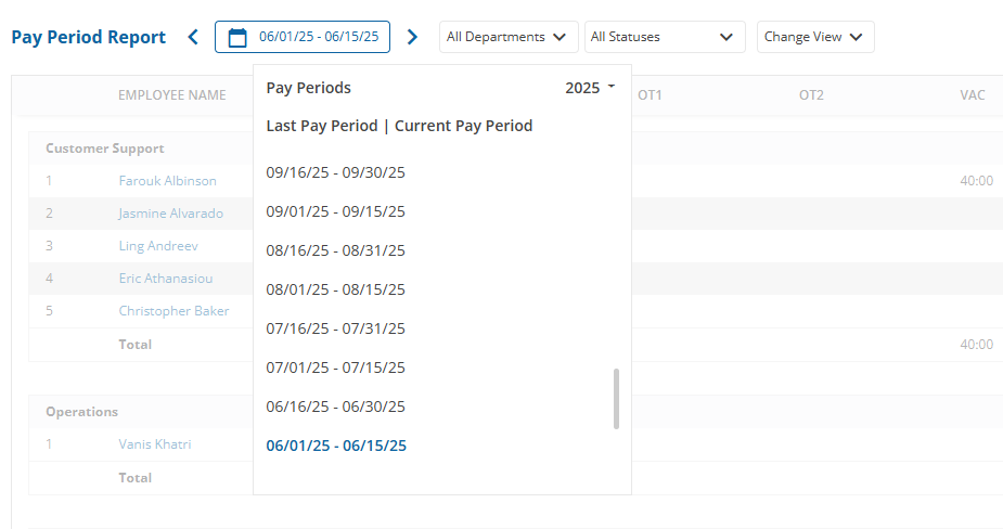 uAttend - Reports - Pay Period Report - Pay Period Filter - Screenshot.png