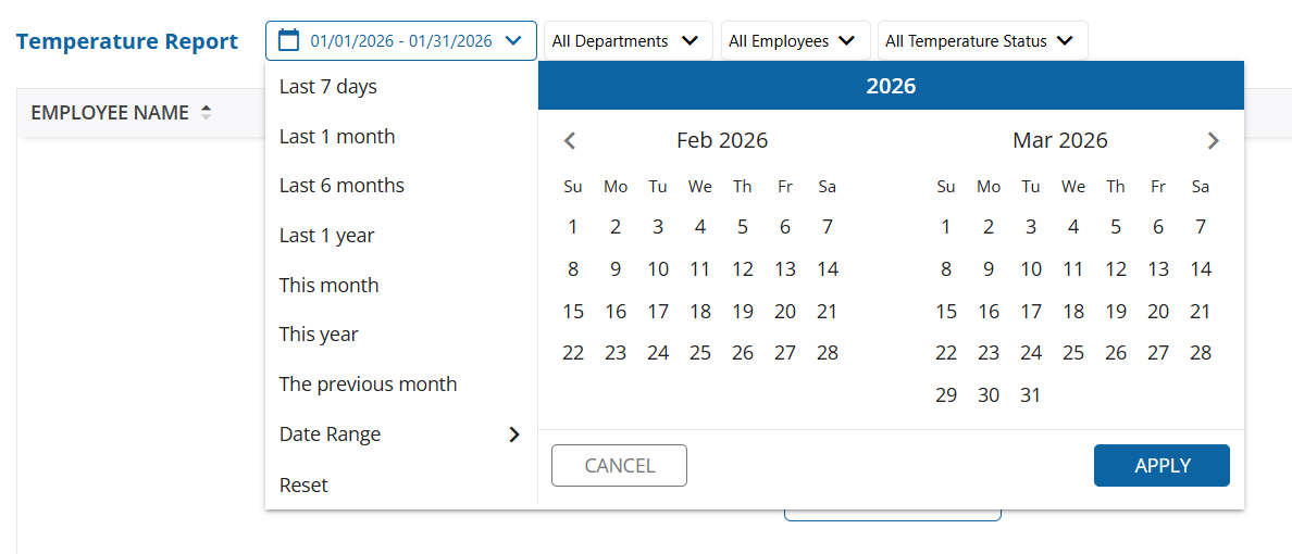 uAttend - Reports - Temperature Report - Pay Period Filter - Screenshot.png