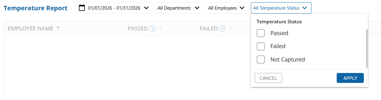 uAttend - Reports - Temperature Report - Temperature Status Filter - Screenshot.png