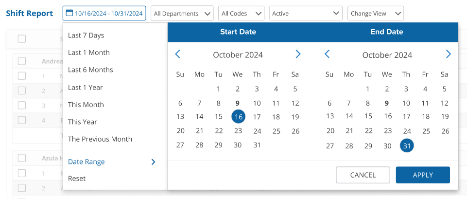 uAttend - Shift Report - Date Range Filter - Custom Date Range - Screenshot.png