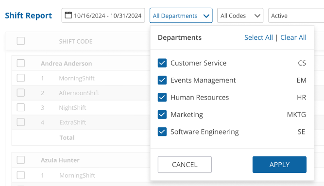 uAttend - Shift Report - Department Filter - Screenshot.png