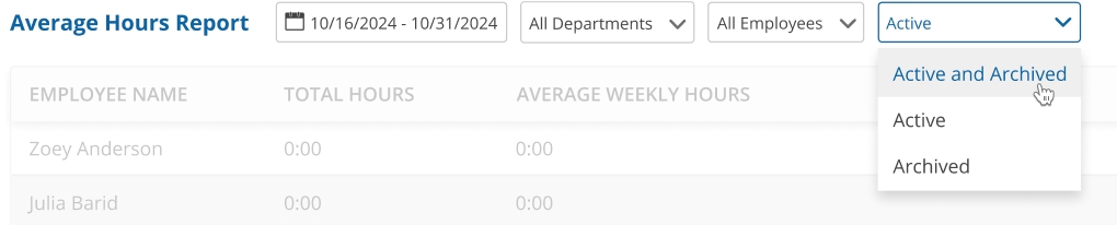 uAttend - Reports - Average Hours Report - Employee Stats Filter - Screenshot.png