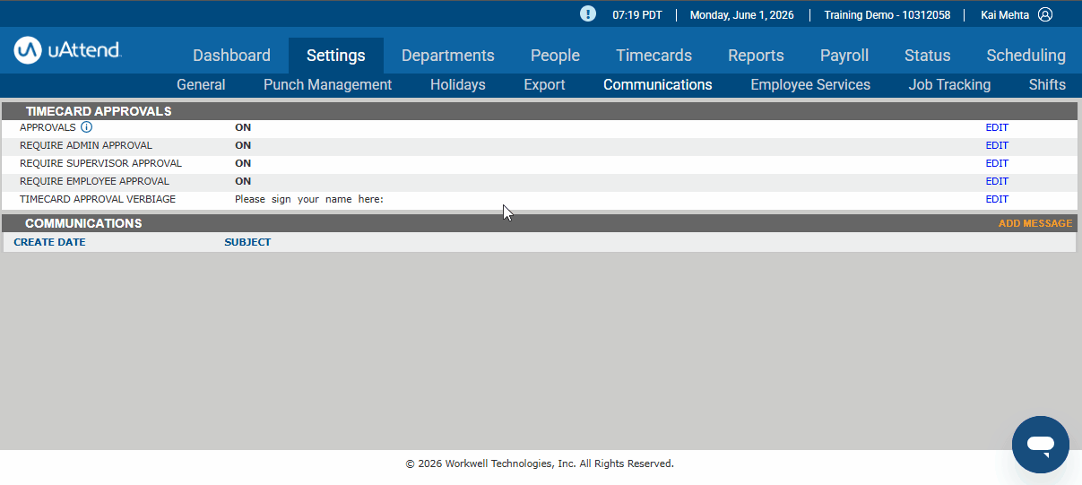 uAttend - Departments - Advanced - Adjust Timecard Approvals.gif