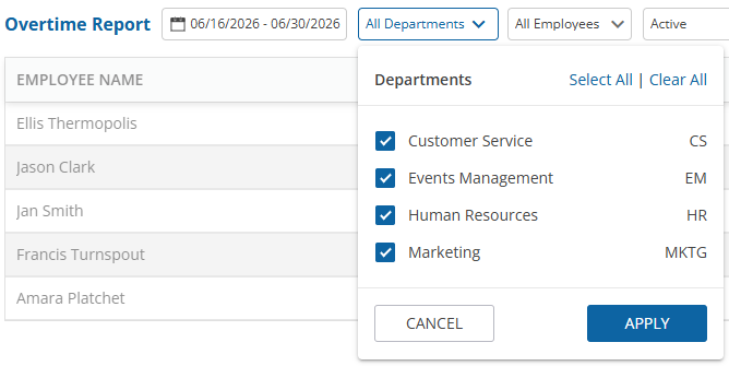 uAttend - Portal - Reports - Overtime Report - Departments Filter.png