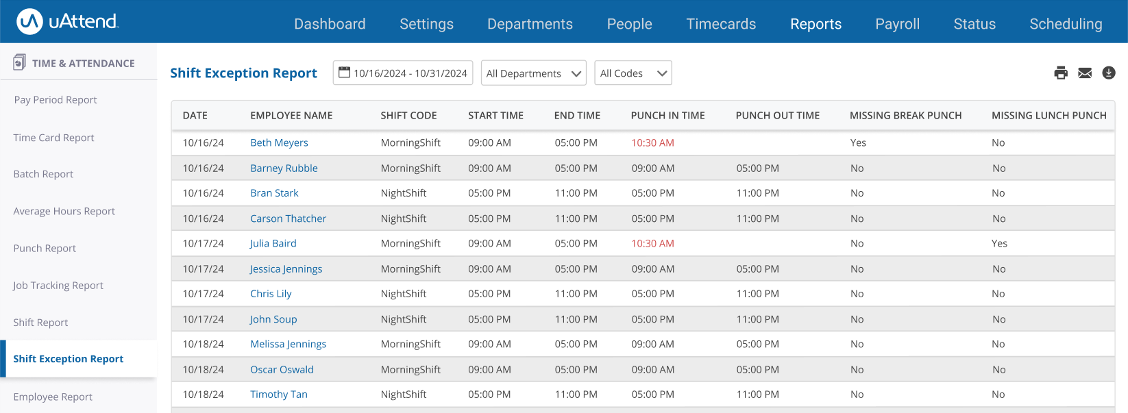 uAttend - Reports - Shift Exception Report.png